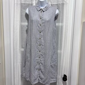 Tahari Linen Shirt Dress Railroad Stripe Sleeveless Button Front Collared Large